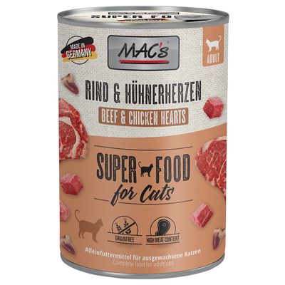 MAC's Cat 24 x 400 g Alimento umido per gatti Manzo e Cuori di Pollo