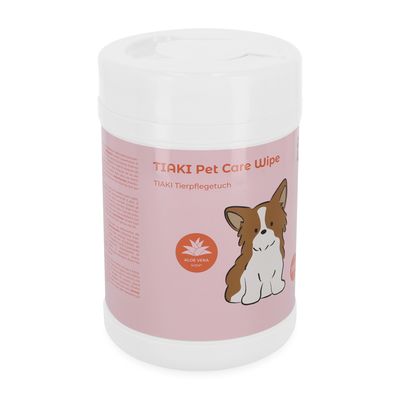 TIAMI Pet Care Wipe, salvietta per animali TIAMI con profumo di aloe vera, immagine di un cane sulla confezione.