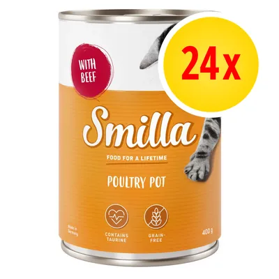 Smilla Poultry Pot with beef, contains taurine, grain-free, 400g tin, pack of 24. Food for a lifetime. Made in Germany. Smilla Poultry Pot with beef, contains taurine, grain-free, 400g tin, pack of 24. Food for a lifetime. Made in Germany.