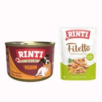12 x 185 g RINTI Gold + 100 g Filetto Pouch in Jelly mit Ente & Gemüse gratis! - Huhnstückchen