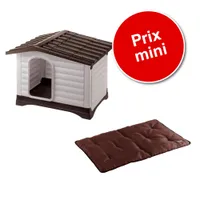 Lot : niche Ferplast Dogvilla + coussin Ferplast Jolly marron pour chien - Dogvilla 90 : L 88 x P 72 x H 65 cm + coussin L 100 x l 65 cm