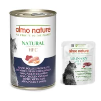 Prezzo speciale! 6 x 140 g Almo Nature HFC + 6 x 50 g Urinary Help Umido per gatti  - 6 x 140 g Tonno, Pollo e Prosciutto HFC  + 6 x 50 g Tonno del Pacifico con mirtilli rossi HFC Urinary Help