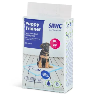 Savic Puppy Trainer супер абсорбиращи подложки за обучение, XL 90x60 см, 30 броя. С атрактант, нова подобрена версия, сух материал.