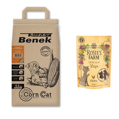 Super Benek Corn Cat Litter + 45g Rosie's Farm Cat Snack Free! *