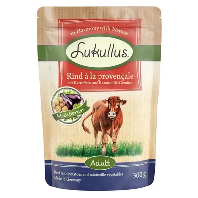 Lukullus Rind à la provençale cu cartofi și legume ratatouille, mediteranean, adult, 300 g, fabricat în Germania.