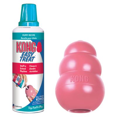 Lot : jouet KONG Puppy + Pâte KONG Easy Treat Puppy pour chiot - KONG Puppy rose S + Pâte KONG Puppy