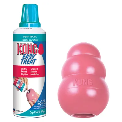 Lot : jouet KONG Puppy + Pâte KONG Easy Treat Puppy pour chiot - KONG Puppy rose S + Pâte KONG Puppy