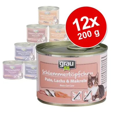 grau Schlemmertöpfchen kalkoen, zalm & makreel. Basic Cat Care. 12x 200g. Graanvrij en zonder soja-eiwit. grau Schlemmertöpfchen kalkoen, zalm & makreel. Basic Cat Care. 12x 200g. Graanvrij en zonder soja-eiwit.