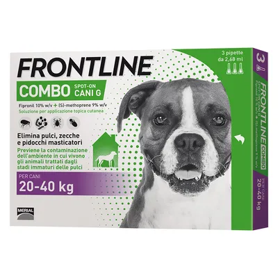 Frontline Combo soluzione spot-on per cani 20-40 kg - Set %: 6 pipette (2,68 ml) Frontline Combo soluzione spot-on per cani 20-40 kg - Set %: 6 pipette (2,68 ml)