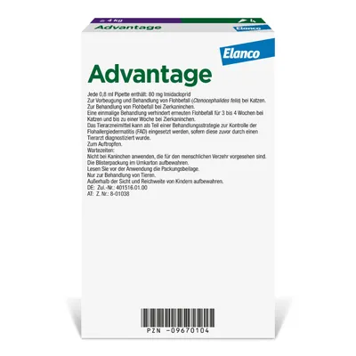 Advantage® für Katzen und Zierkaninchen - 4 Pipetten x 0,8 ml (> 4kg)