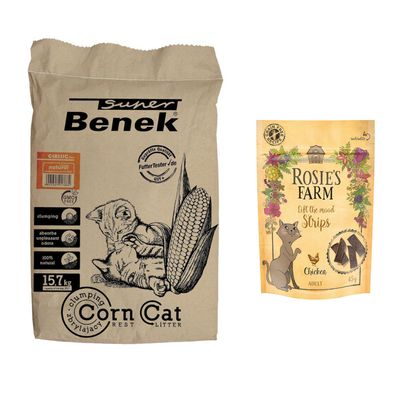 Super Benek Corn Cat Litter + 45g Rosie's Farm Cat Snack Free! *