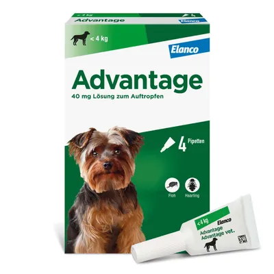 Advantage® 40 für Hunde, bis 4 kg - Sparpaket: 2 x 4 Pipetten x 0,4 ml