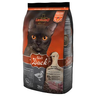 Leonardo Adult Duck comida para gatos, 2 kg. Con ave extra fresca, fuente de proteína: 85% proteína animal, 15% proteína vegetal. Super Premium calidad, Made in Germany.