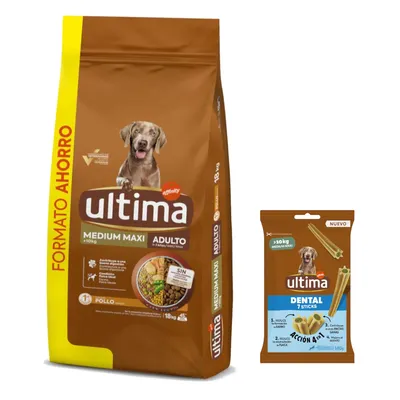 Ultima 3 à 18 kg + friandises Dental Sticks Medium / Maxi 180 g offertes ! - Medium / Maxi Adult poulet, riz (18 kg)