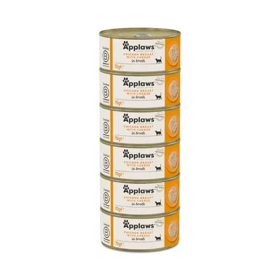 Applaws Chicken Breast with Cheese in Broth, 70g burkstack. Certifierad B Corporation, naturliga ingredienser, lämplig för katter.