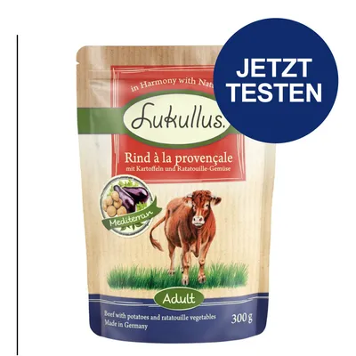Lukullus Rind à la provençale mit Kartoffeln und Ratatouille-Gemüse, Adult, Mediterran, Made in Germany, 300g. Jetzt testen.