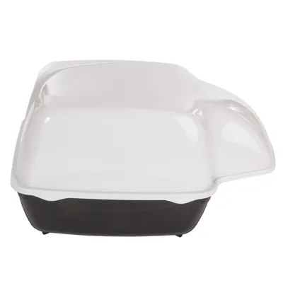 Cat toilet with white cover and black base, closed design for discreet use.