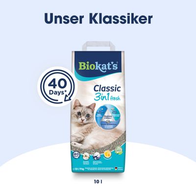 Biokat's Classic 3v1 Fresh pesek za mačke bombažna cvetlica - Varčno pakiranje: 2 x 10 l