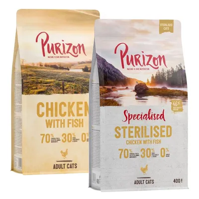 2 x 400 g Gemengd Probeerpakket Purizon Adult Kattenvoer - Kip met Vis & Sterilised Kip met Vis