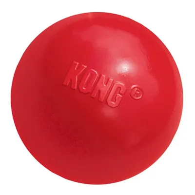 Röd boll med KONG-logotyp, lämplig som husdjursleksak.