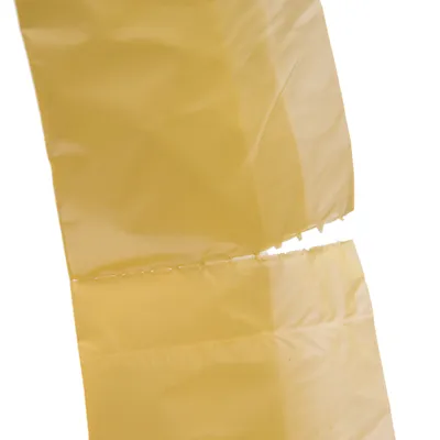 Sachet en plastique jaune, perforé pour séparation individuelle. Matériau : plastique. Aucun texte ou marque visible.