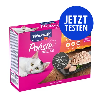 Vitakraft Poésie Délice. Mit natürlichen Fleischstücken, Made in Germany, zuckerfrei, getreidefrei. Jetzt testen.