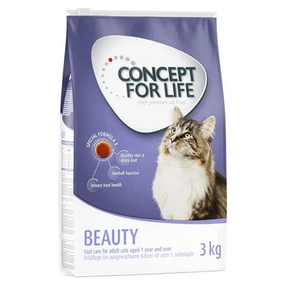 Concept for Life Beauty, грижа за козината за възрастни котки над 1 година, 3 кг. Специална формула: здрава кожа, лъскава козина, функция срещу космени топки, здрави пикочни пътища.