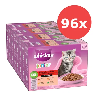 Jumbopack Whiskas Junior Frischebeutel 96 x 85 g - Klassische Auswahl in Sauce