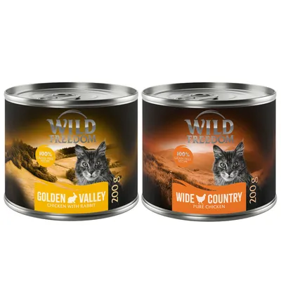 Kombi-Paket: Wild Freedom Adult 6 x 200 g / 6 x 400 g - Wide Country: Huhn pur  (6 x 200 g) + Golden Valley: Kaninchen & Huhn  (6 x 200 g) Kombi-Paket: Wild Freedom Adult 6 x 200 g / 6 x 400 g - Wide Country: Huhn pur  (6 x 200 g) + Golden Valley: Kaninchen & Huhn  (6 x 200 g)