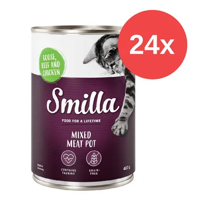Smilla Mixed Meat Pot, Gans, Rind und Huhn, 24x400g. Enthält Taurin, getreidefrei, hergestellt in Deutschland.