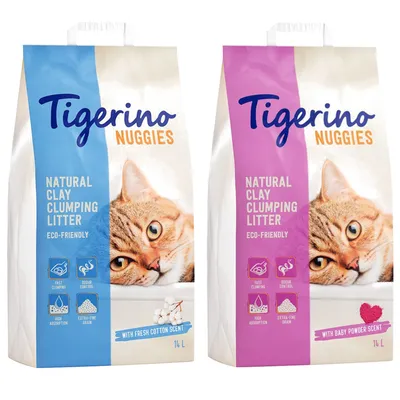 Sparpaket Tigerino Nuggies 2 x 14 l - Ultra-Mix (Babypuderduft + Baumwollblütenduft)