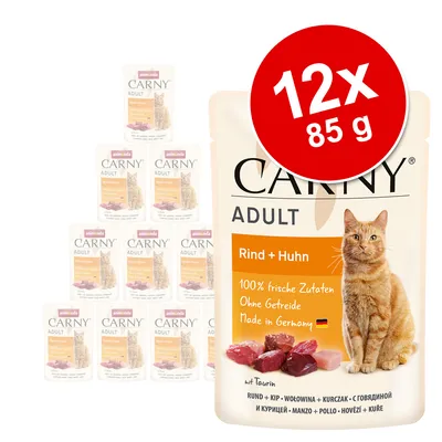 Animonda Carny Adult nöt + kyckling, 12x85g, 100% färska ingredienser, utan spannmål, Made in Germany, med taurin.