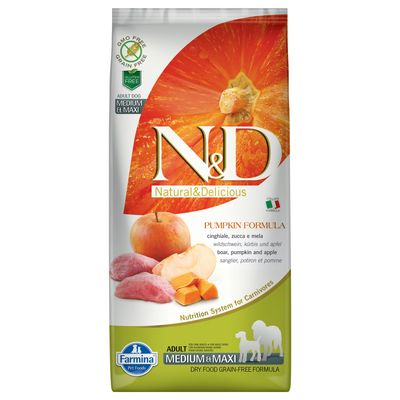 Farmina N&D Grain Free Pumpkin Adult Medium/Maxi Cinghiale, Zucca e Mela 12 kg
