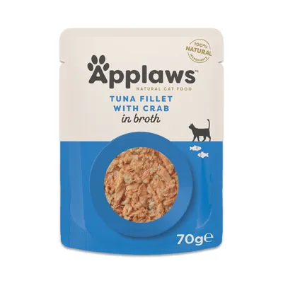 Applaws Cat Natural i buljong 12 x 70 g - Tonfiskfilé & krabba