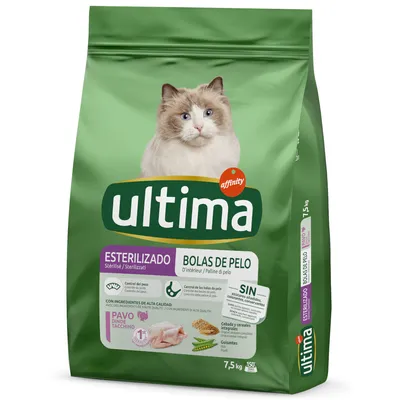 Ultima Sterilizado Bolas de Pelo Katzenfutter, 7,5 kg. Mit Truthahn, Erbsen und Getreide. Ohne künstliche Farb- und Konservierungsstoffe.