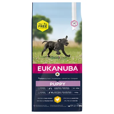 Eukanuba, 15 + 3 kg zdarma - Puppy Large Breed kuřecí 