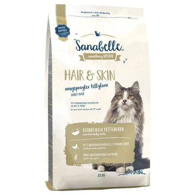 Sanabelle Hair & Skin корм для кошек, выраженный блеск шерсти, незаменимые жирные кислоты, 70% мясо птицы и 5% свежей печени, без глютеновых злаков, упаковка 2 кг.