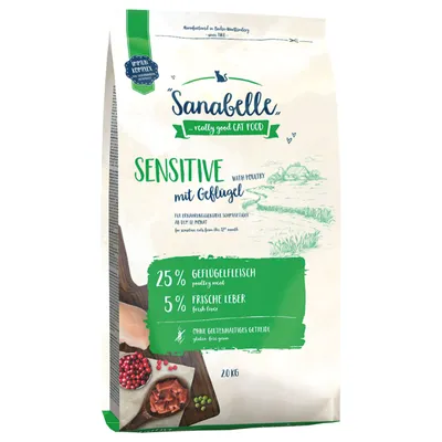 Sanabelle Sensitive с птицей, 25% мясо птицы, 5% свежая печень, без злаков с глютеном, для чувствительных кошек от 12 месяцев, 2 кг.