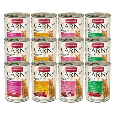 Animonda Carny Adult cibo per gatti, vari gusti: cocktail di carni miste, manzo, pollo e cuori d'anatra, manzo, tacchino e gamberetti, manzo, tacchino e coniglio. 100% ingredienti freschi.