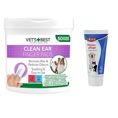 Set orecchie & zampe: Salviette Vet's Best® Clean + Crema Pro Care Trixie 50 pz Salviette + 50 ml Crema