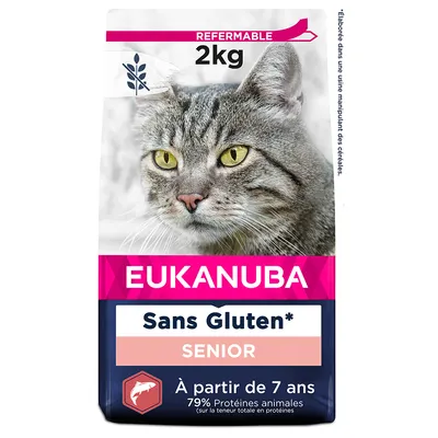 EUKANUBA Sans Gluten Senior, 2 kg, refermable, à partir de 7 ans, 79 % protéines animales, élaboré dans une usine manipulant des céréales