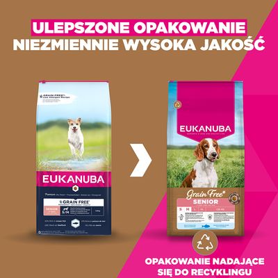 Eukanuba Grain Free Senior Small & Medium, ryba morska - 2 x 12 kg
