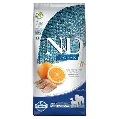 Farmina N&D Ocean Grain Free Adult Medium/Maxi Herring & Orange - 12 kg  Farmina N&D Ocean Grain Free Adult Medium/Maxi Herring & Orange - 12 kg