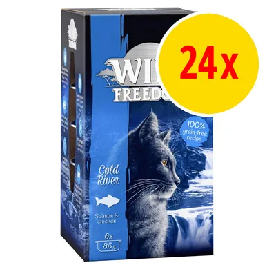 Pack of 24 Wild Freedom Cold River, salmon and chicken, 100% grain-free recipe, 6 x 85g pouches