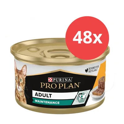 Purina Pro Plan Adult Maintenance Katzenfutter, 48x Dosen, designed to be recyclable.