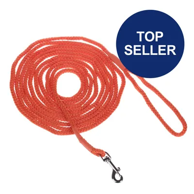 Rote Hundeleine mit Metallkarabiner, gekennzeichnet als 'Top Seller' in blauem Kreis.