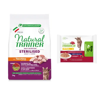 Natural Trainer Dry Cat Food + Natural Trainer Wet Cat Food - 15% Off! * - Sterilised White Meat (3kg) + Adult Chicken (4 x 85g) Natural Trainer Dry Cat Food + Natural Trainer Wet Cat Food - 15% Off! * - Sterilised White Meat (3kg) + Adult Chicken (4 x 85g)