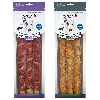 Dokas Hundesnack 1 Meter Kaurolle Mixpaket Huhn & Ente - 2 x 315 g 