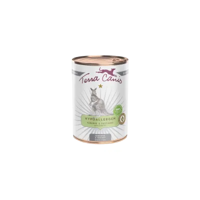 Terra Canis Hypoallergen Kænguru & Pastinak, 100% naturlige ingredienser, dåse med kænguru-billede, hypoallergen, glutenfri