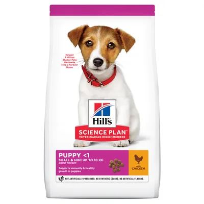 Hill's Science Plan Puppy <1 Small & Mini up to 10 kg, with chicken. Supports immunity & healthy growth in puppies. Ingen kunstige konserveringsmidler, farver eller smagsstoffer. Hill's Science Plan Puppy <1 Small & Mini up to 10 kg, with chicken. Supports immunity & healthy growth in puppies. Ingen kunstige konserveringsmidler, farver eller smagsstoffer.